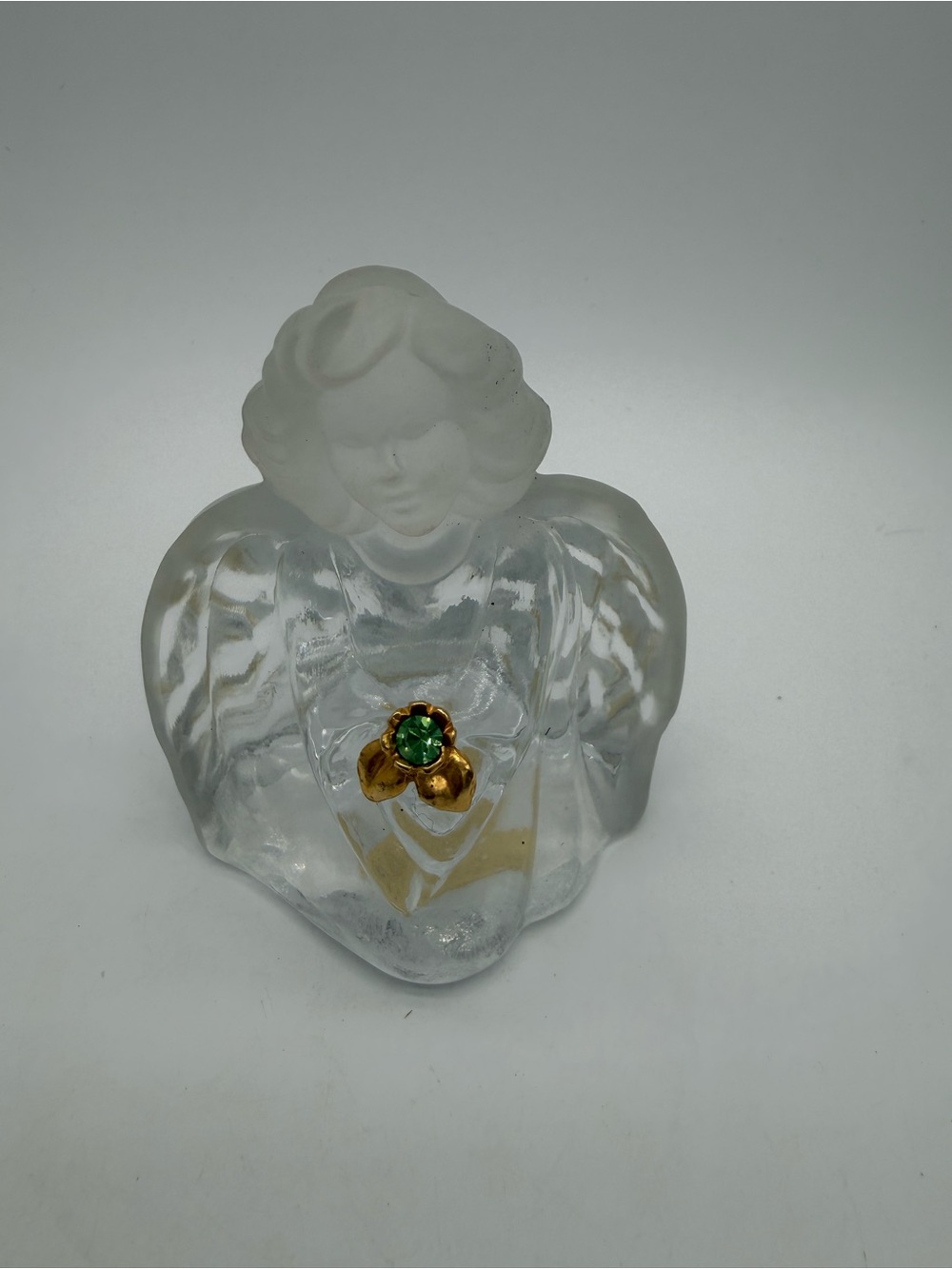 Vintage Fenton Frosted Glass Guardian Angel August Peridot Birthstone Figure USA